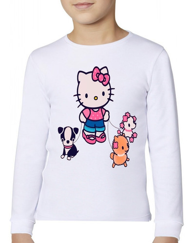 Polera Manga Larga Niña Hello Kitty Con Perrito 100% Algodón