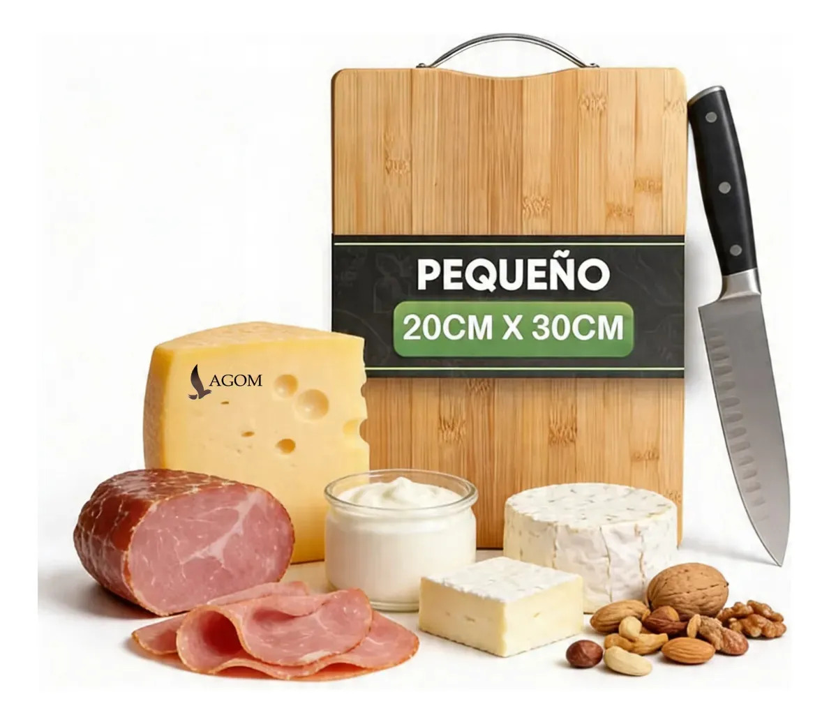 Tabla Para Picar Cortar Lagom 20x30cm De Bambú Y Madera Orgánico Natural 3en1 Alta Densidad Dureza Con Agarradera Colgable Excelente Artesanía Sin Daño A Cuchilla Facil De Limpiar 
