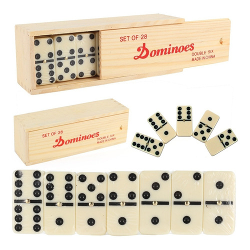 Domino En Caja De Madera. Tamaño Piezas: 4,7x2,4x0,8 Cms.