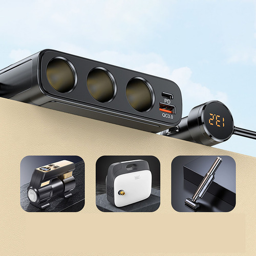 Cargador De Coche C28 Multifuncional Para Tres Coches Conv