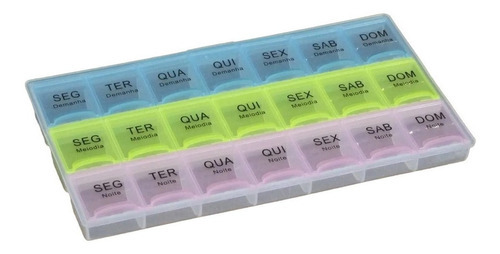 Caja de pastillas medicinales de colores semanales de 3 días