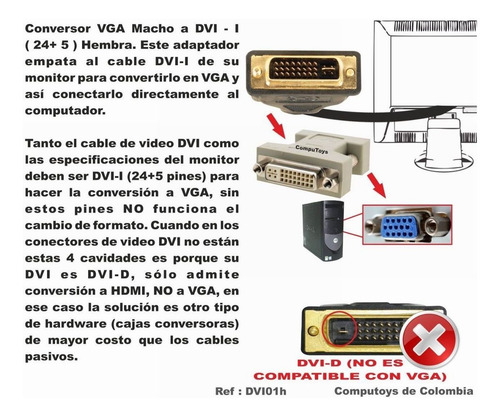 Imagen 4 de 6 de Convertidor Dvi-i A Vga Macho Ref: Dvi01h Computoys Sas