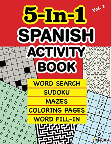 5-in-1 Spanish Activity Book: Word Search Sudoku Mazes Color