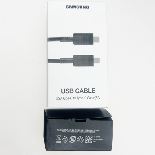 Cable USB tipo C/C Samsung S22 Ultra Note 10 Plus 5a 45 W Color Negro