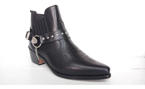 Bota Texana Corta Artesanal En Cuero Art 900/ Base Suela