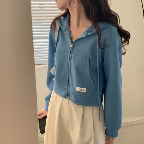 Sudadera Corta Con Capucha Y Cremallera Para Mujer