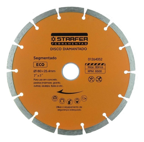 Disco Diamantado Starfer Segmentado 180mm Seco/agua 1264052