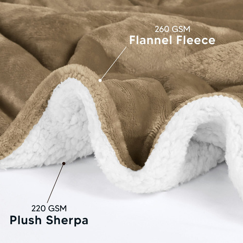 Manta Sherpa Tamaño Individual Cafe Reversible Forro Polar