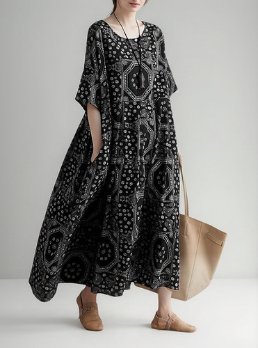 Vestido Vintage De Lino Y Algodón Para Mujer Vestido Suelto