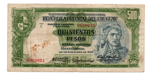 Uruguay Billete 500 Pesos Moneda Nacional Año 1939 P#40