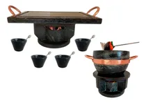 Comprar Fondue Pedra Sabão 30x20+fondue 800ml+ 4 Tigelaconica+ Colhe