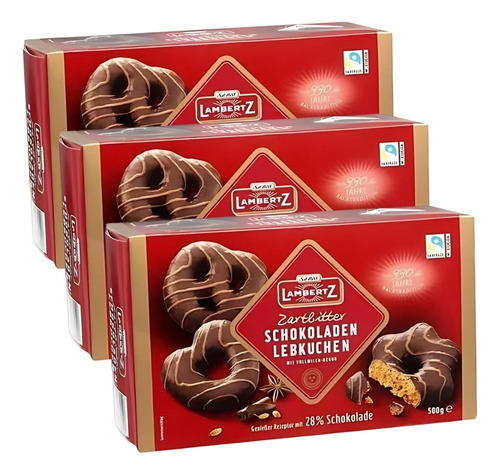 Kit 3 Pão De Mel Alemão Schokoladen Lebkuchen Caixa com 500g