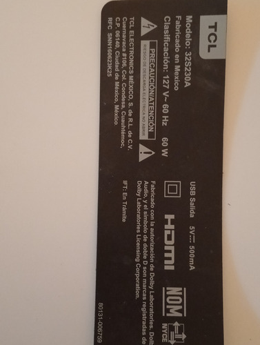 Main Para Pantalla Tcl Modelo 32s230a (Usado)