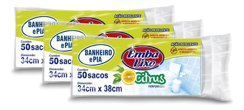 Saco De Lixo Banheiro Pia Perfumado Citrus Repelente 150 Un
