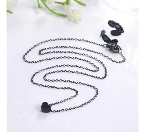 Imagen 8 de 8 de Collar Mujer Hombre Corazón Mini Minimalista Acero Negro