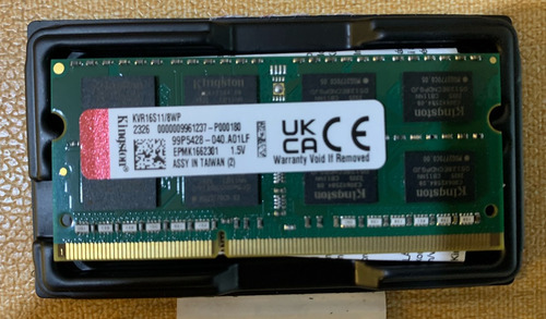 Memoria Kingston 1x8gb Kvr16s11/8 Pc3-12800 Cl11 204-sodimm (Usado)