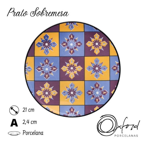 Prato De Sobremesa Coup Grid 21cm Colorido Oxford Decoração