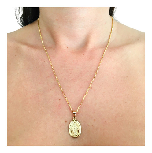 Conjunto Kit Brinco E Corrente Medalha Milagrosa Das Graças Cor Dourado