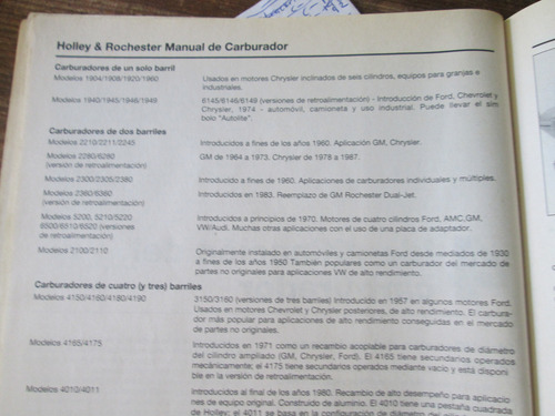Manual De Carburador Modelos Holley & Rochester, Haynes (Usado)