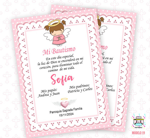 Tarjeta Estampita Bautísmo Imprimir Personalizada Niña 19