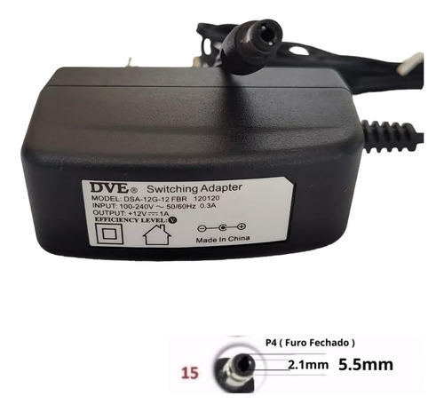 Fonte 12v 1a Bivolt Pino P4 Para Cftv E Fita Led Roteadores 