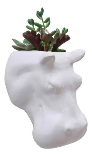 Vaso De Parede Cachepot Hipopótamo Branco Porcelana