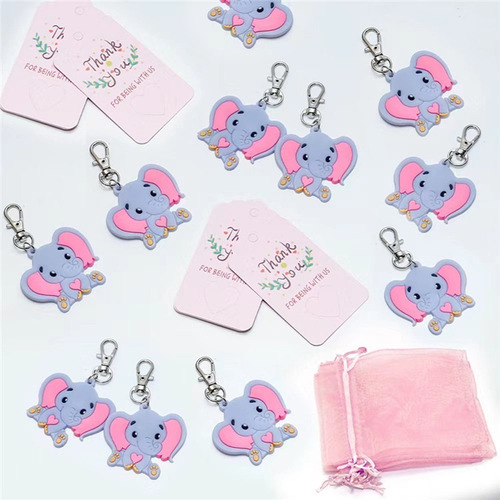 . Conjunto De Chaveiros Para Chá De Bebê Elefante - Azul
