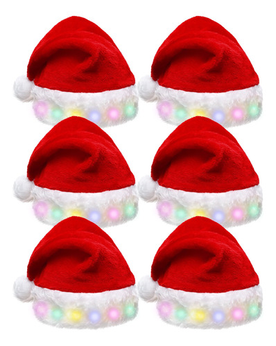 Yunsailing Paquete De 6 Sombreros De Papa Noel Con Luz Led D