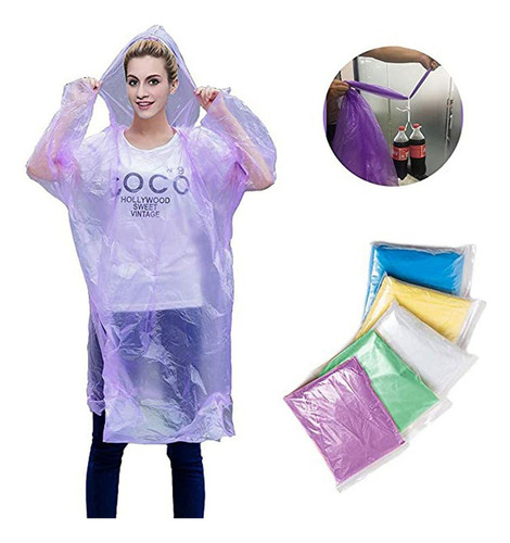 50 Ponchos De Lluvia Desechables Para Acampar Al Aire Libre