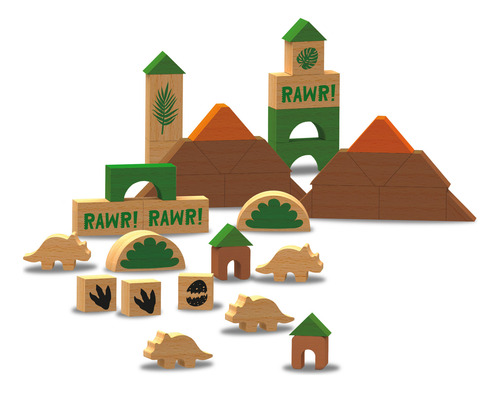Bloques De Madera, 70 Piezas, Dinosaurios, Xalingo En Caja