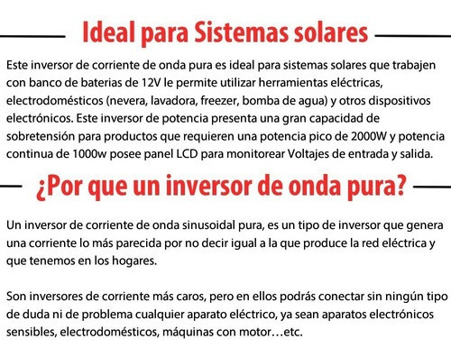 Inversor De Onda Sinusoidal Pura 12v A 110v 3000w 60hz Solar