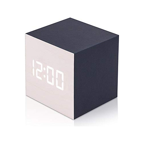 Reloj Despertador De Madera Led Cuadrado Cubo Digital Termóm