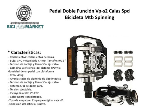 Pedal Doble Función Vp-s2 Calas Spd Bicicleta Mtb Spinning