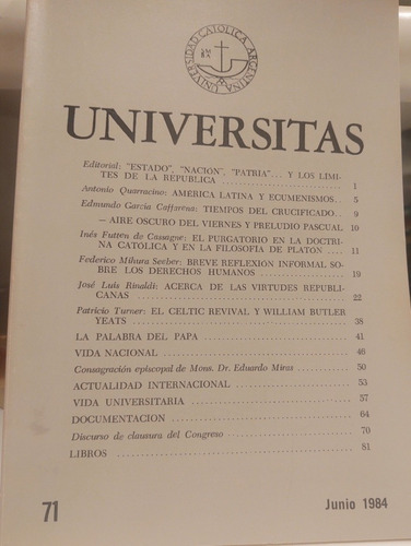 Revista Universitas 71 Jun 1984 Derecho Humano Nación Patria