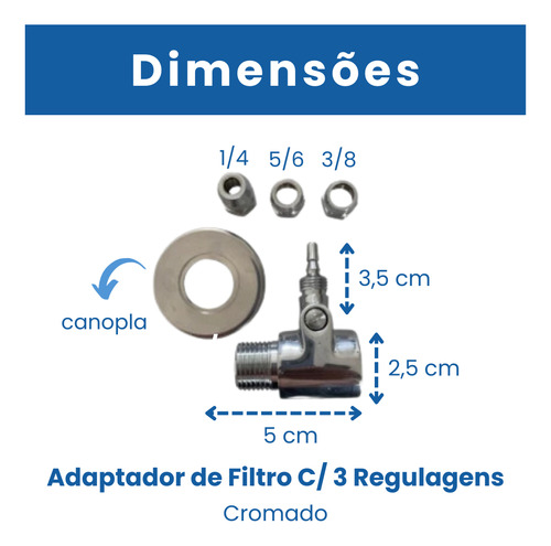 Registro Adaptador C/ 3 Reguladores Filtro De Água P/ Parede Cor Prateado