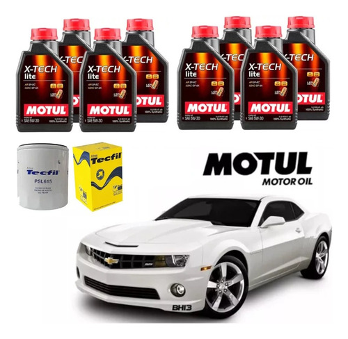 Troca Motul 8100 5w30 X-tech Sintético Camaro 6.2 Psl615