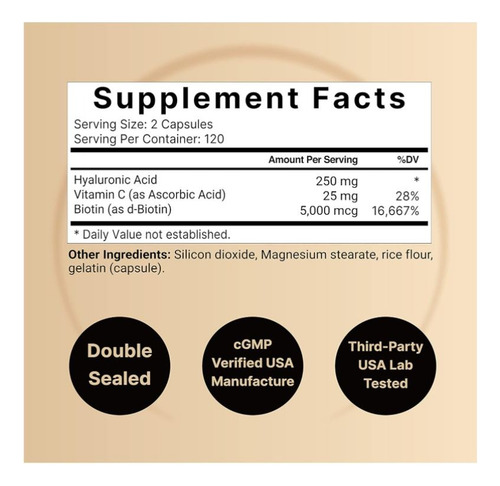 Acido Hialuronico 250mg Con Vitamina C Naturebell 240 Capsul Sabor Neutro