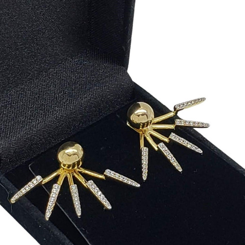 Brincos Spike Cravejados Com Zirconia Banho De Ouro 18k 3761