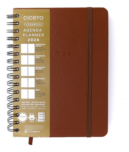 Agenda Planner 2024 Cicero Wire-o Diária A5 Cor da capa Clássica/Café