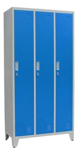 Guardarropas Locker Prontometal 3 Puertas Enteras Metálico Color Gris/azul