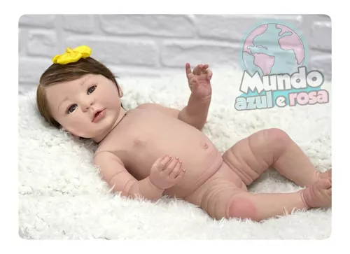 Boneca bebe reborn menina com 48cm corpo silicone roupa azul claro