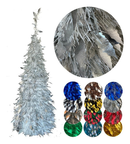 Imagen 1 de 10 de Arbol De Navidad Espiral Plegable 1,10 Mts Hojas Metalizado