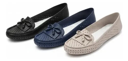 Kit 3 Sapatilhas Mocassim Preto, Nude E Azul