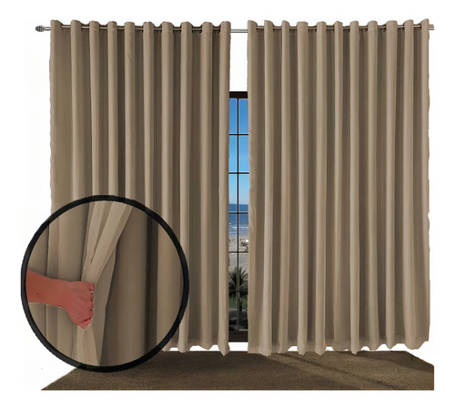 Cortina Voil Com Forro Blackout Tecido 6,00x2,70 Palha Cor Bege