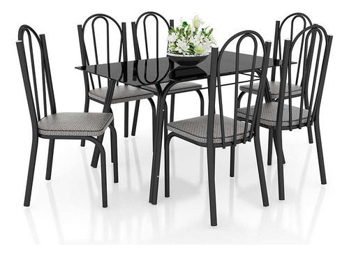 Conjunto Mesa De Jantar Com 6 Cadeiras Lotus Preto