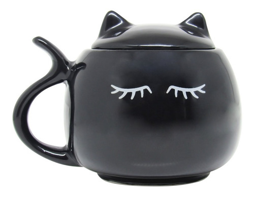 Imagem 1 de 5 de Caneca Porcelana 3d Gatinha Plena 350ml Gato C/ Tampa Ideiaz