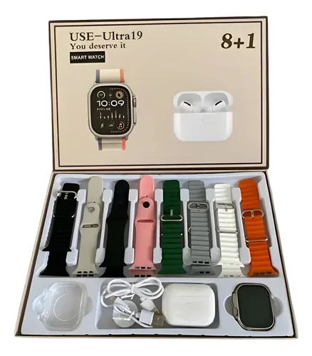 Combo De Reloj Inteligente Ultra 19 Con 8 Correas, Funda W H
