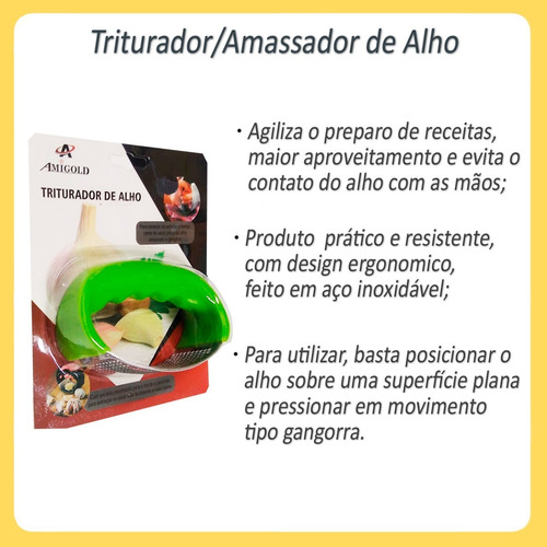 Imagem 2 de 6 de Espremedor Amassador Triturador De Alho Manual Cozinha Inox