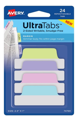 Ultratabs Slim Reposicionables Pastel Avery X24 Unidades