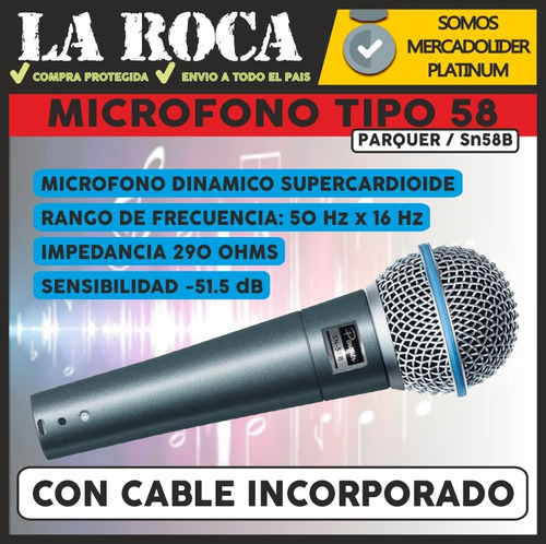 Microfono Parquer Sn57b Profesional Funda Cable Envio - Cuotas